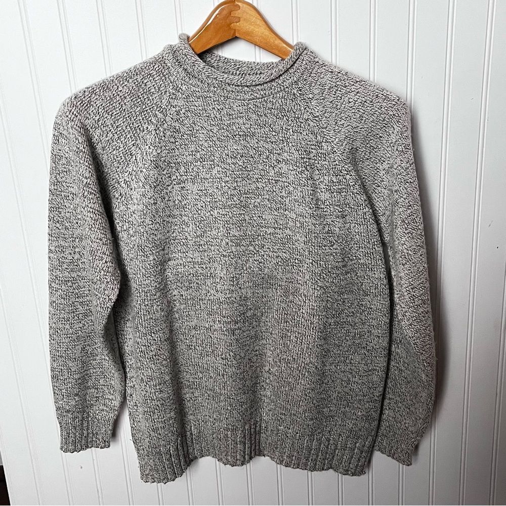 Basic Editions Women's Raglan Long Sleeved Beige/Brown Mock Neck Sweater Medium